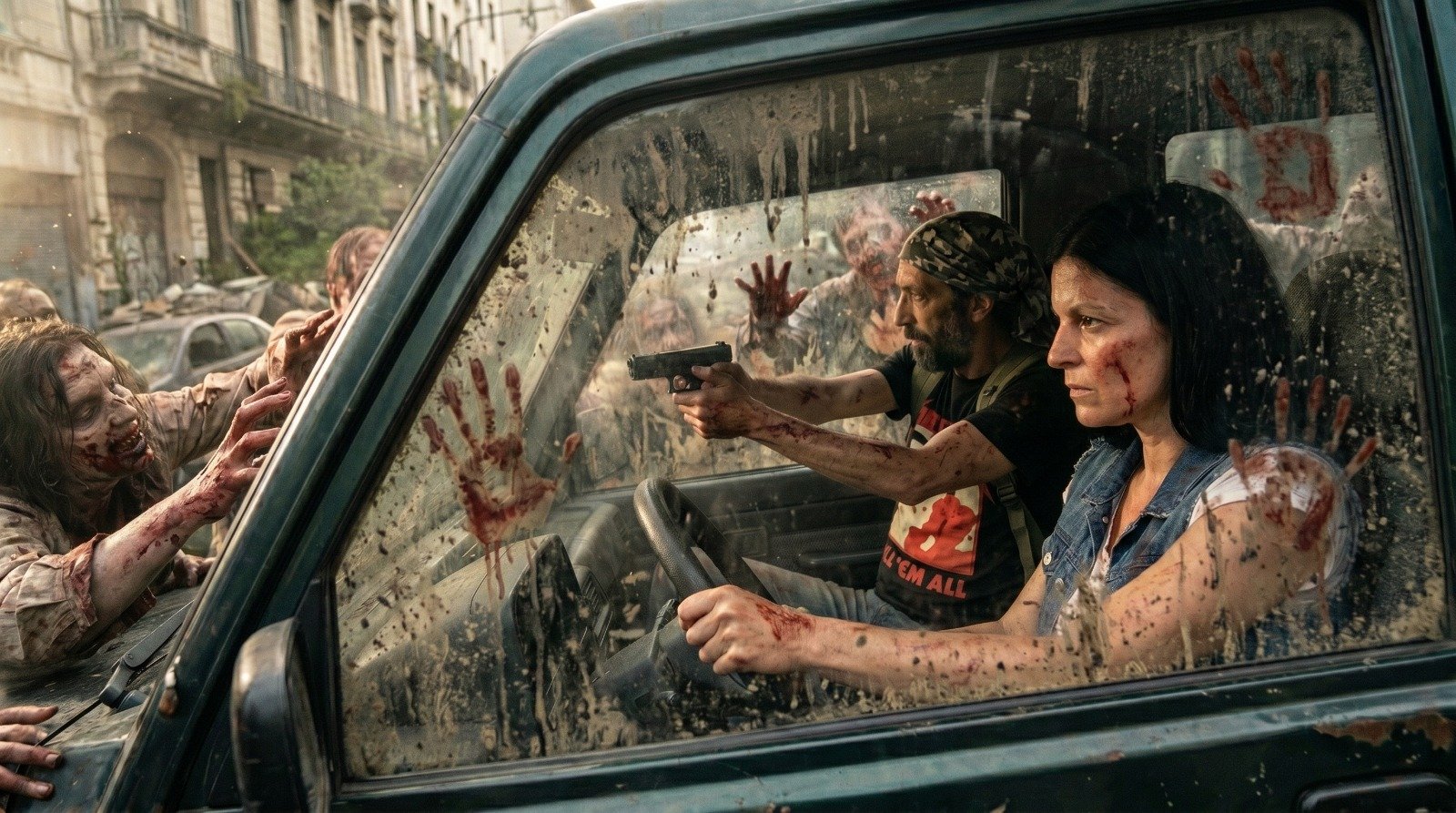 Escape zombie apocalipsis urbano cinematográfico — video IA Dos Players